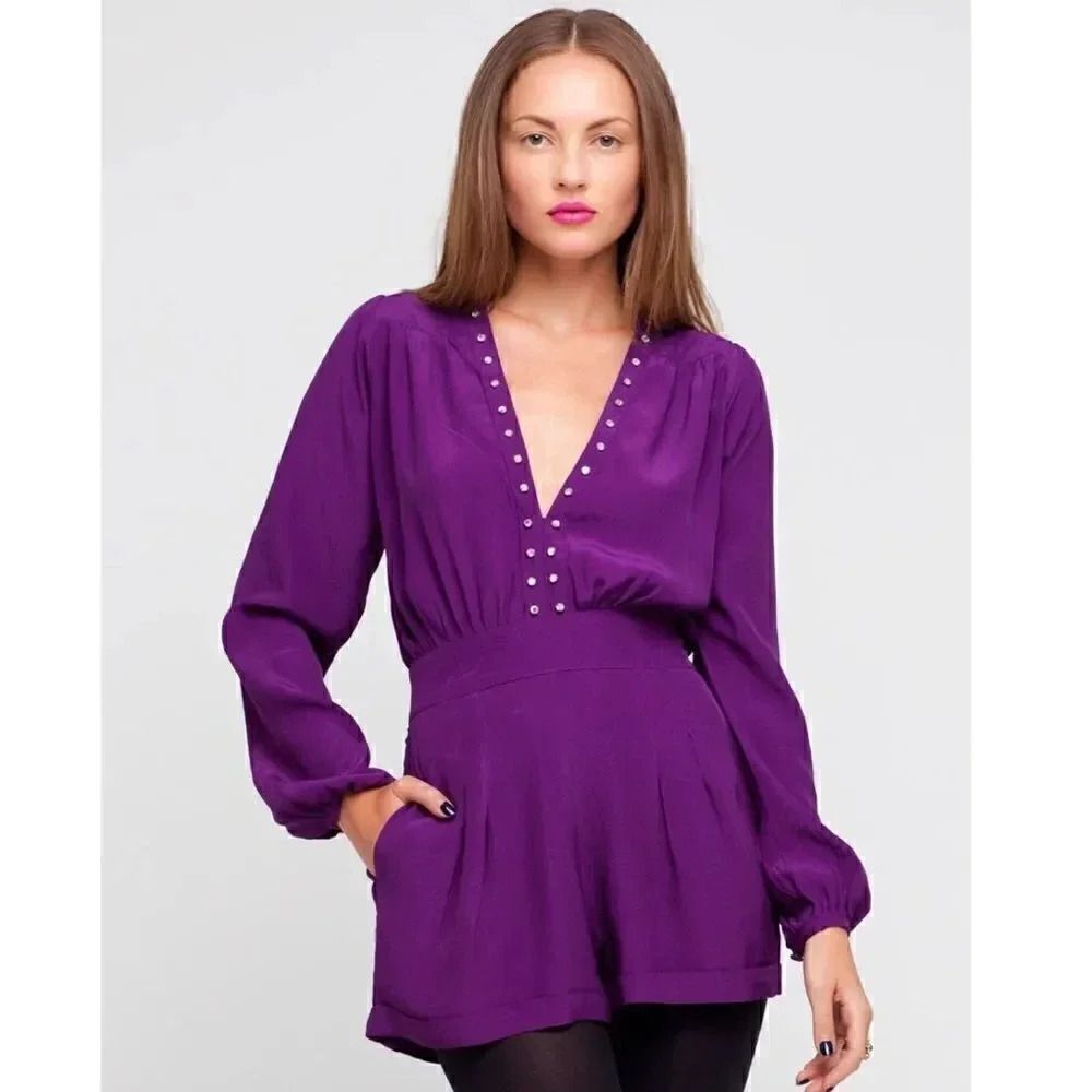 Motel Rocks Jet Crystal Gems Plunge Neck Playsuit